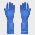 Durable Natural Rubber Latex Gloves , Spray Flocklined Blue Latex Gloves